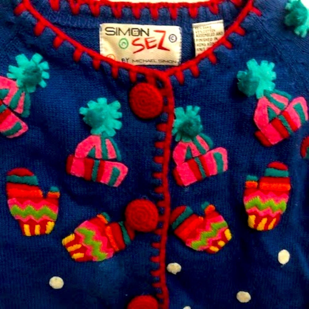 Rare 1994 Girls MICHAEL SIMON Simon Sez Let it Snow Blue Cardigan Sweater 6X - Picture 5 of 7